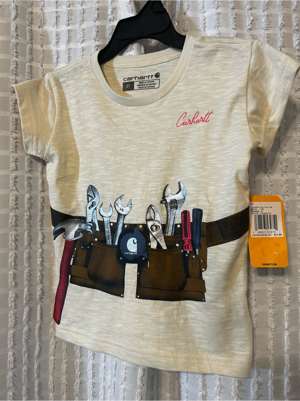 Carhartt Cream 2T Kids' Short-Sleeve Tee with Tool Belt Graphic